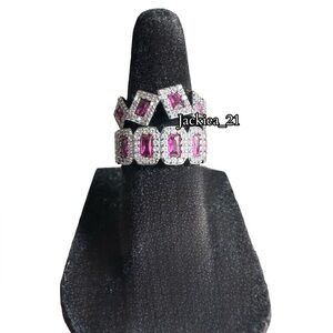 💙❤️ Elegant Silver and Pink Gemstone Ring Set